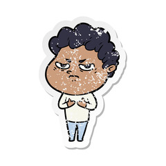 distressed sticker of a cartoon angry man