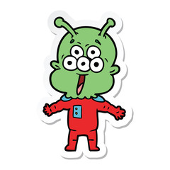 sticker of a happy cartoon alien