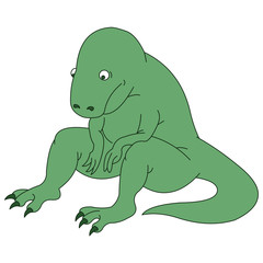 Sad dinosaur sitting and looking at the floor