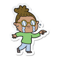 Naklejka premium sticker of a cartoon crying woman wearing spectacles