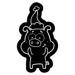 happy cartoon icon of a pig wearing santa hat