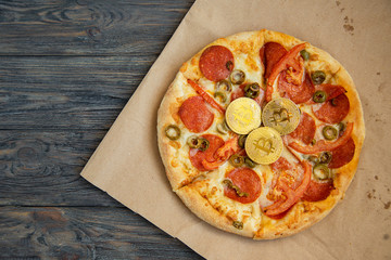 Bitcoin Pizza Day 22 May. Cryptocommunity holiday. concept of buying pizza with bitcoin.