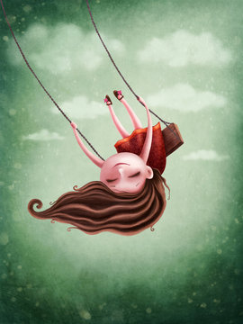 Little fairy girl swingig