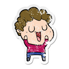 distressed sticker of a laughing cartoon man