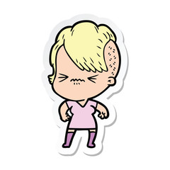 sticker of a cartoon annoyed hipster girl