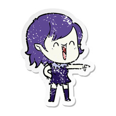 distressed sticker of a cute cartoon happy vampire girl