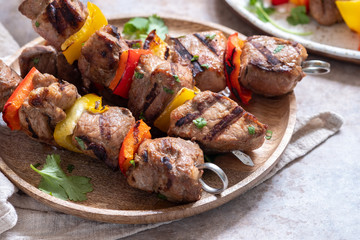 Grilled shish kebab or shashlik with pepper vegetable on a stick