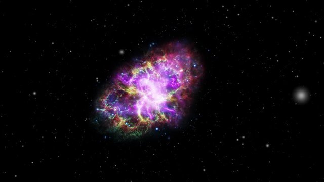 Crab nebula space exploration animation. Contains public domain image from Nasa