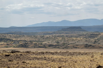 Fototapeta na wymiar The arid landscapes of Lake Magadi, Rift Valley, Kenya