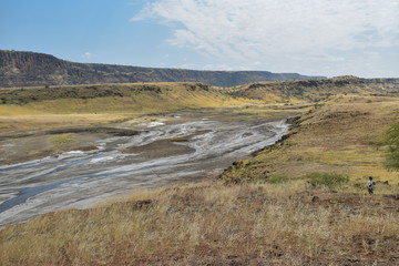 Colorful algae at the shores of Lake Magadi, Rift Valley, Kenya 