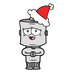 line drawing of a robot wearing santa hat