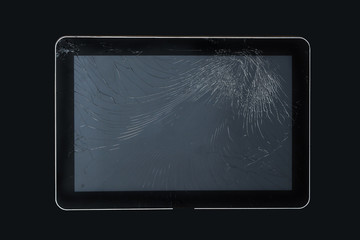 Broken tablet screen with clipping path