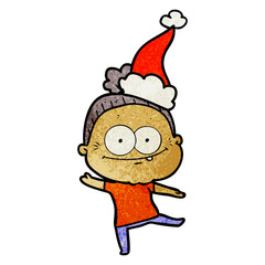 textured cartoon of a happy old woman wearing santa hat