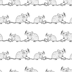 Seamless pattern of funny cartoon rats