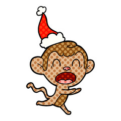shouting comic book style illustration of a monkey wearing santa hat