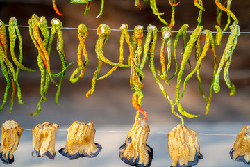 Dried and winter prepared eggplant, pepper and stuffed peppers