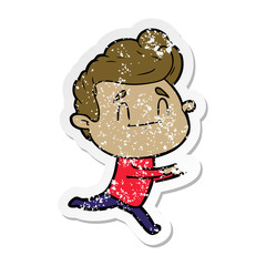 distressed sticker of a running cartoon man