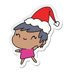 christmas sticker cartoon of kawaii girl