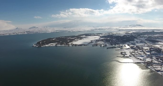 View of mountains and lake Sevan in Armenia