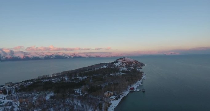 View of mountains and lake Sevan in Armenia