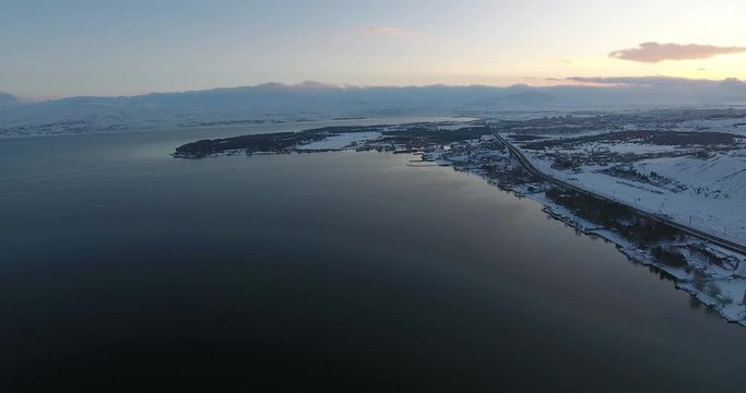 View of mountains and lake Sevan in Armenia
