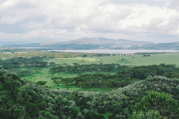 Lake Naivasha and Mount Longonot seen from Crater Lake, Naivasha, Rift Valley