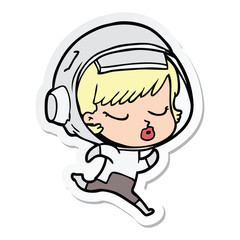 sticker of a cartoon pretty astronaut girl running