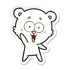 sticker of a waving teddy  bear cartoon