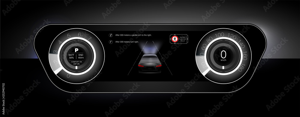 Poster template-sample car dashboard and the principle of switching modes selector automatic transmission. 