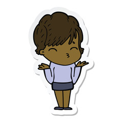 sticker of a cartoon woman thinking