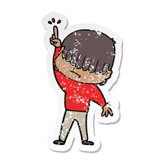 distressed sticker of a cartoon boy with untidy hair