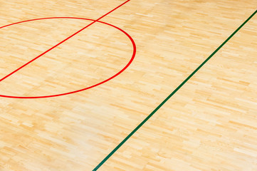 wooden floor volleyball, futsal, basketball, badminton court with light effect Wooden floor of sports hall with marking lines line on wooden floor indoor, gym court