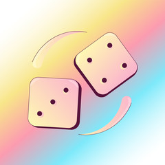 Good Luck Concept. Fortune and Excitement Metaphor icon. Dropping Dices with three and four numbers, seven number in sum on a Gradient Synthwave Background. Vector cute illustration.