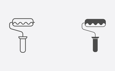 Paint roller outline and filled vector icon sign symbol