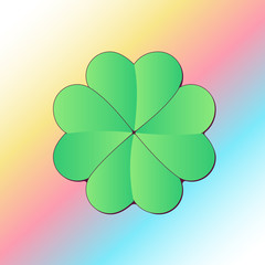 Good Luck Concept. Fortune Sign. Lucky Four Leaf Clover on a Gradient Rainbow Background. Vector cute geometric style icon on bright rainbow background.