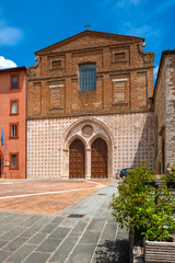 Perugia, Italy - St. Augustin gothic church - Chiesa e Oratorio di Sant’Agostino at the Piazza Domenico Lupatelli square in Perugia historic quarter