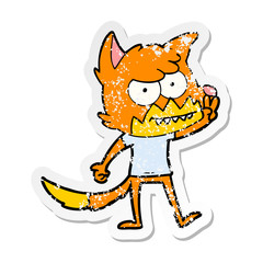 distressed sticker of a cartoon grinning fox