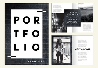 Portfolio Layout with Black Brick Texture