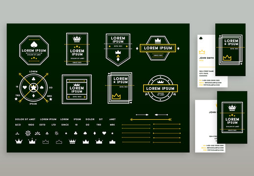 Logo Set and Business Card Layouts with Green and Yellow Accents