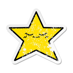 distressed sticker of a cute cartoon gold star