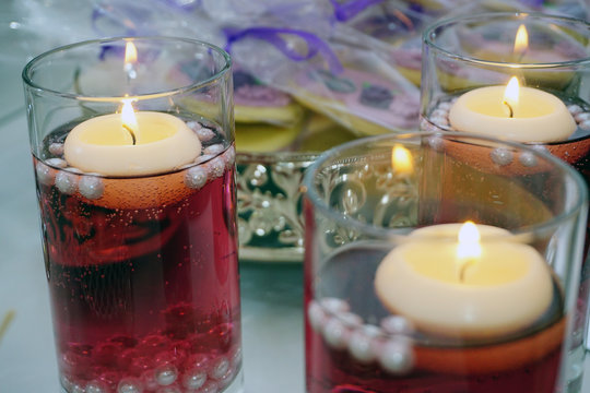 Engagement catering concept with ornaments candles cake and chocolate