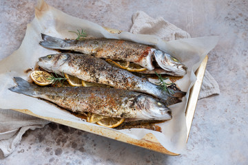 Fish seabass roasted with lemon and herbs