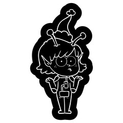 cartoon icon of a alien girl wearing santa hat