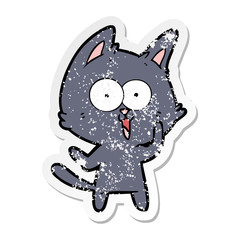 distressed sticker of a funny cartoon cat