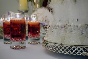 Engagement catering concept with ornaments candles cake and chocolate