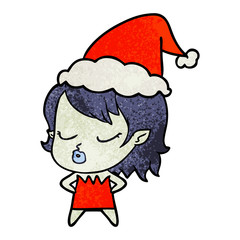 cute textured cartoon of a vampire girl wearing santa hat