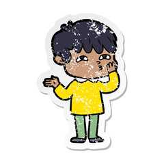 distressed sticker of a cartoon man confused
