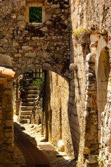 Street in medieval Eze village at french Riviera coast, Provence, France