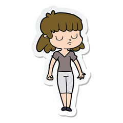 sticker of a cartoon indifferent woman