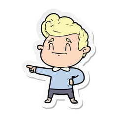 sticker of a happy cartoon man pointing
